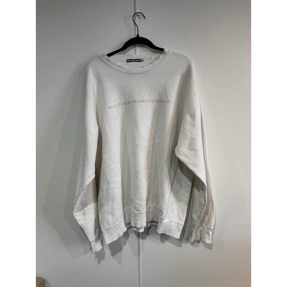 Vintage Marithe Francois Girbaud Sweatshirt Mens Large White Distressed Hip Hop